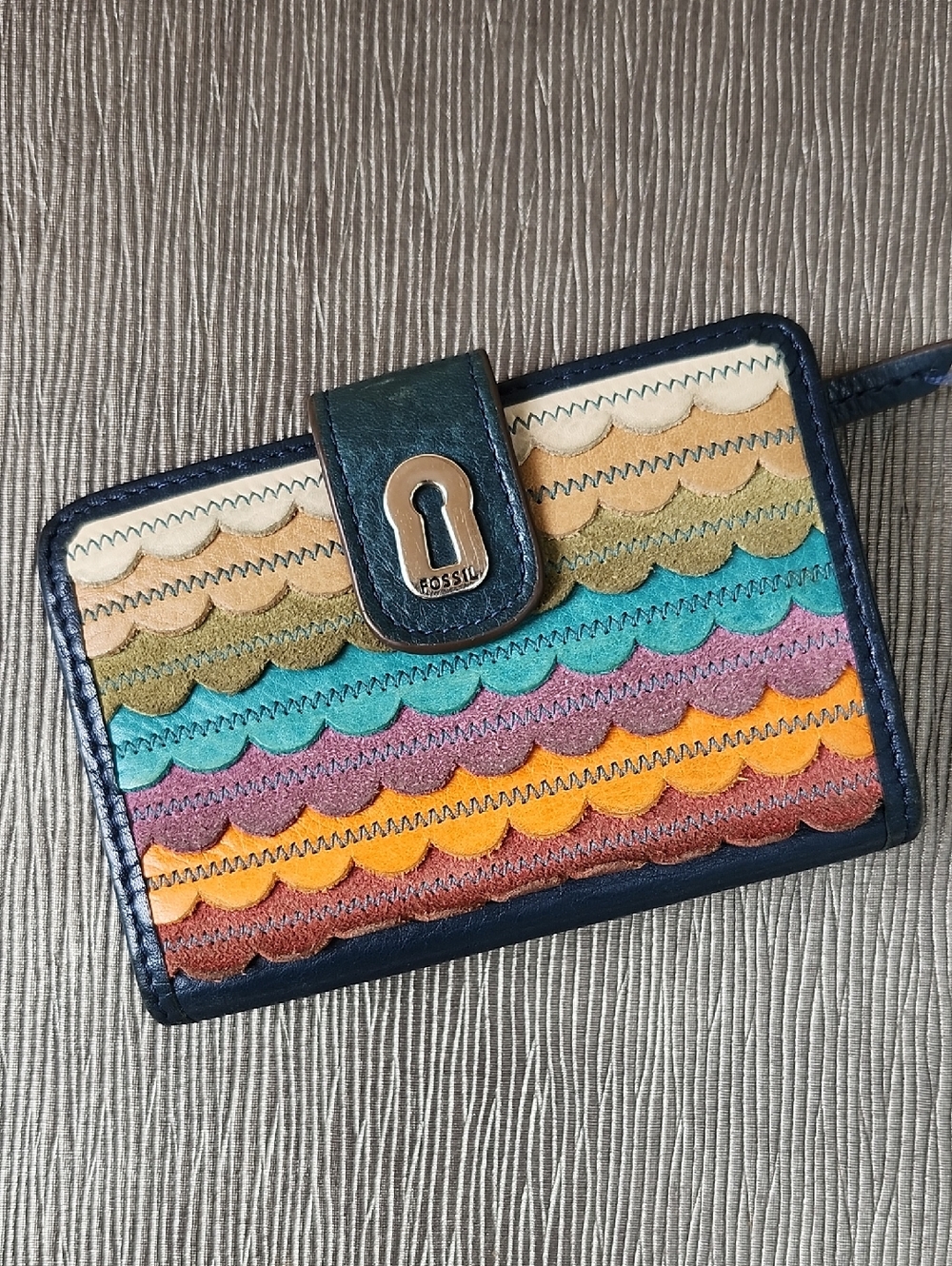 FOSSIL RUBY MULTI-COLOR COMPACT BI-FOLD LEATHER/SUEDE WALLET - Picture 12 of 12